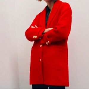 NET ZARA WOMAN NEW GOLD BUTTON TEXTURED COAT JACKET RED 9187/195 Size XS